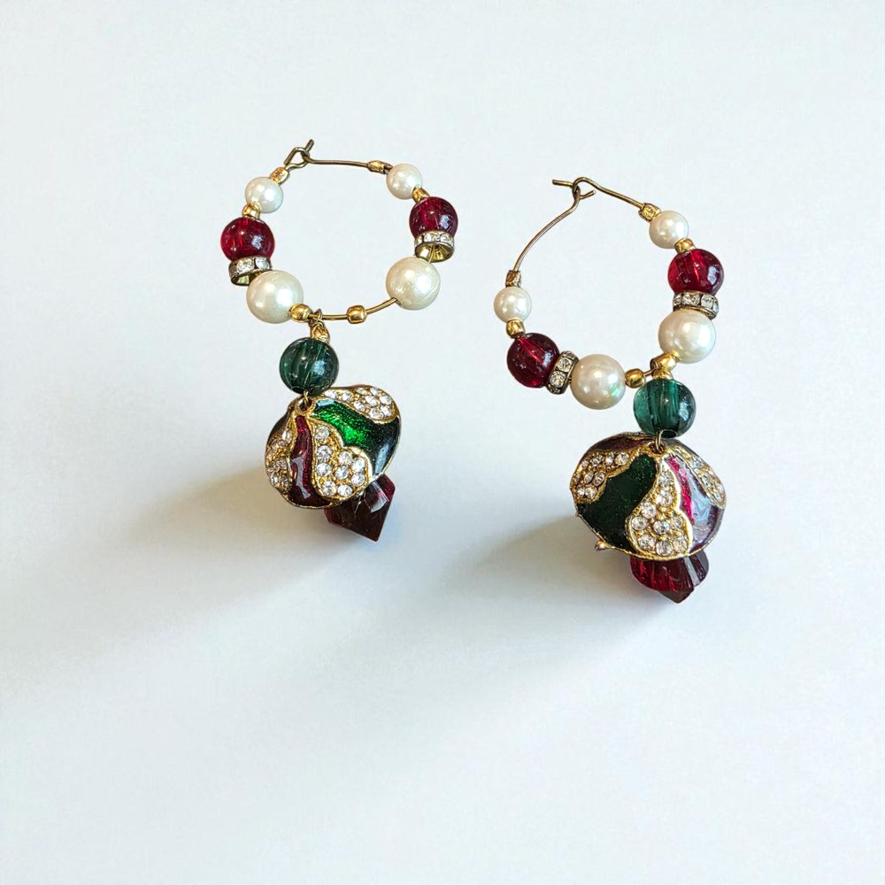 Red And Green Multicolor Hoop Earrings